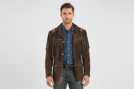 Mens Western Wear Suede Fringed Jacket-ZLC-WJM-1009