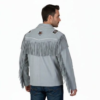 Mens Western Wear Suede Fringed Jacket-ZLC-WJM-1017-1