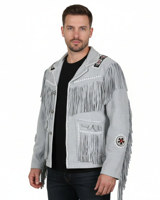 Mens Western Wear Suede Fringed Jacket-ZLC-WJM-1017