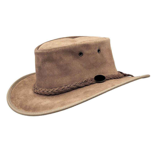 Stone Suede Outback Hat Braided Band & Oval Clasp Cord Bound Brim