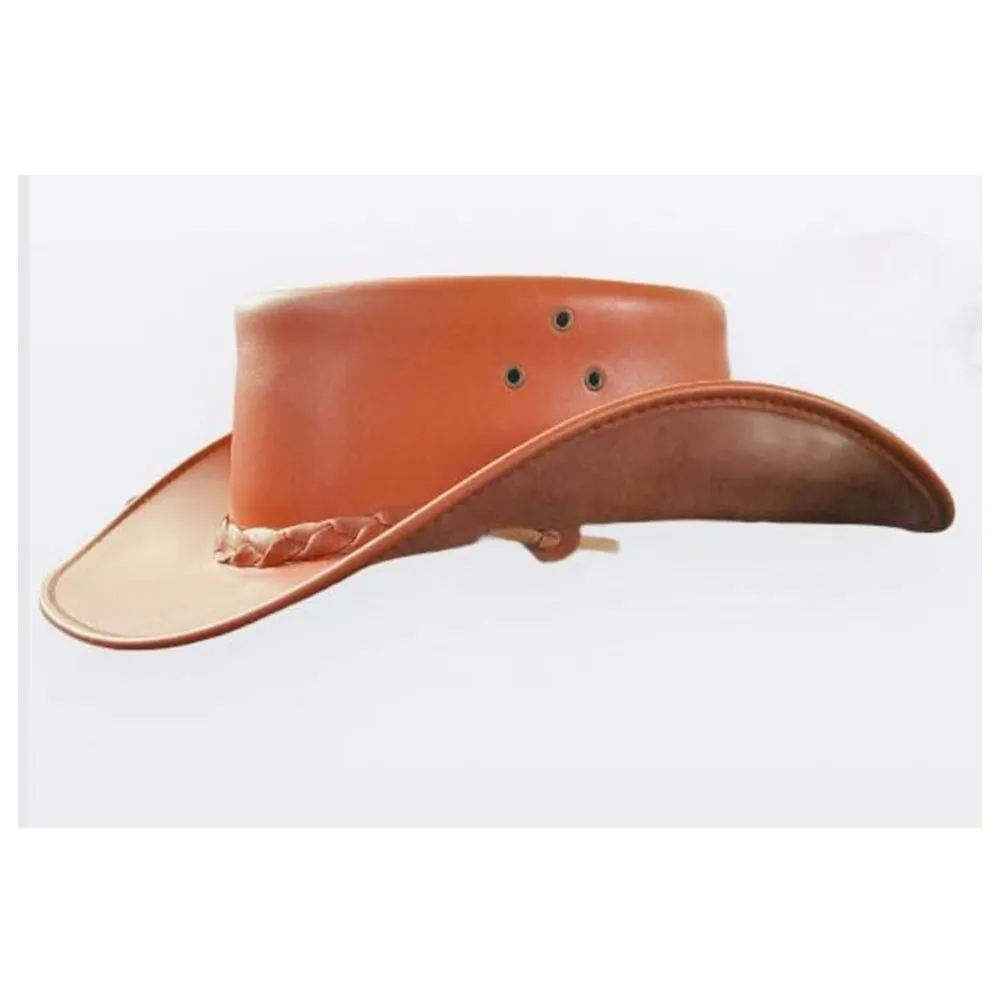 Tan Leather Cowboy Hat Hand-Braided Band Natural Finish