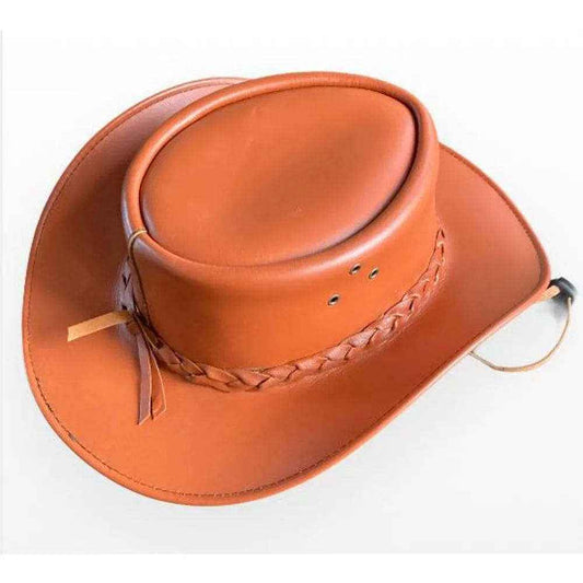 Tan Leather Cowboy Hat Hand-Braided Band Natural Finish
