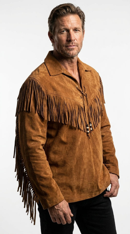 Men's Brown Suede Fringe Pullover Shirt