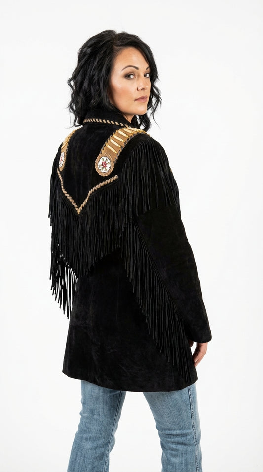 Women's Black Suede Western Fringe Jacket