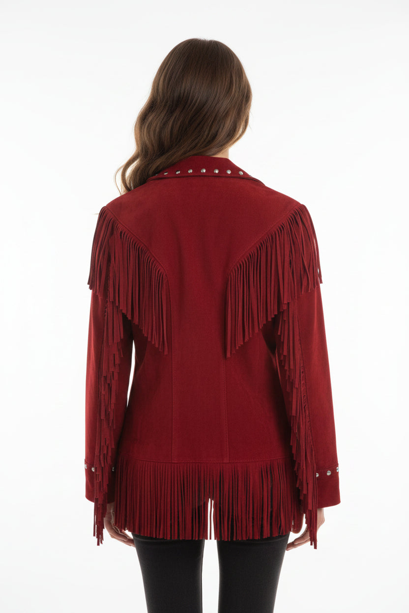 Red fringed jacket on a black background