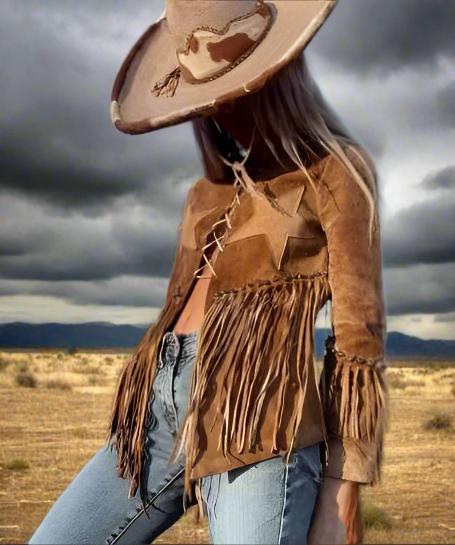 Women Fringe Suede Leather cowboy Jacket -ZLC-WWJ-2081 - ZHIM LEATHER CREATIONS