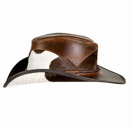 Brown leather and cowhide hat on a white background
