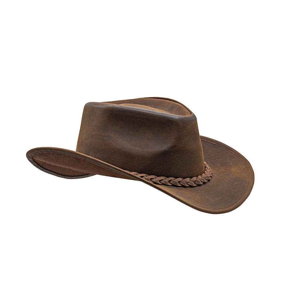 Crushable Leather Outback Hat Braided Band