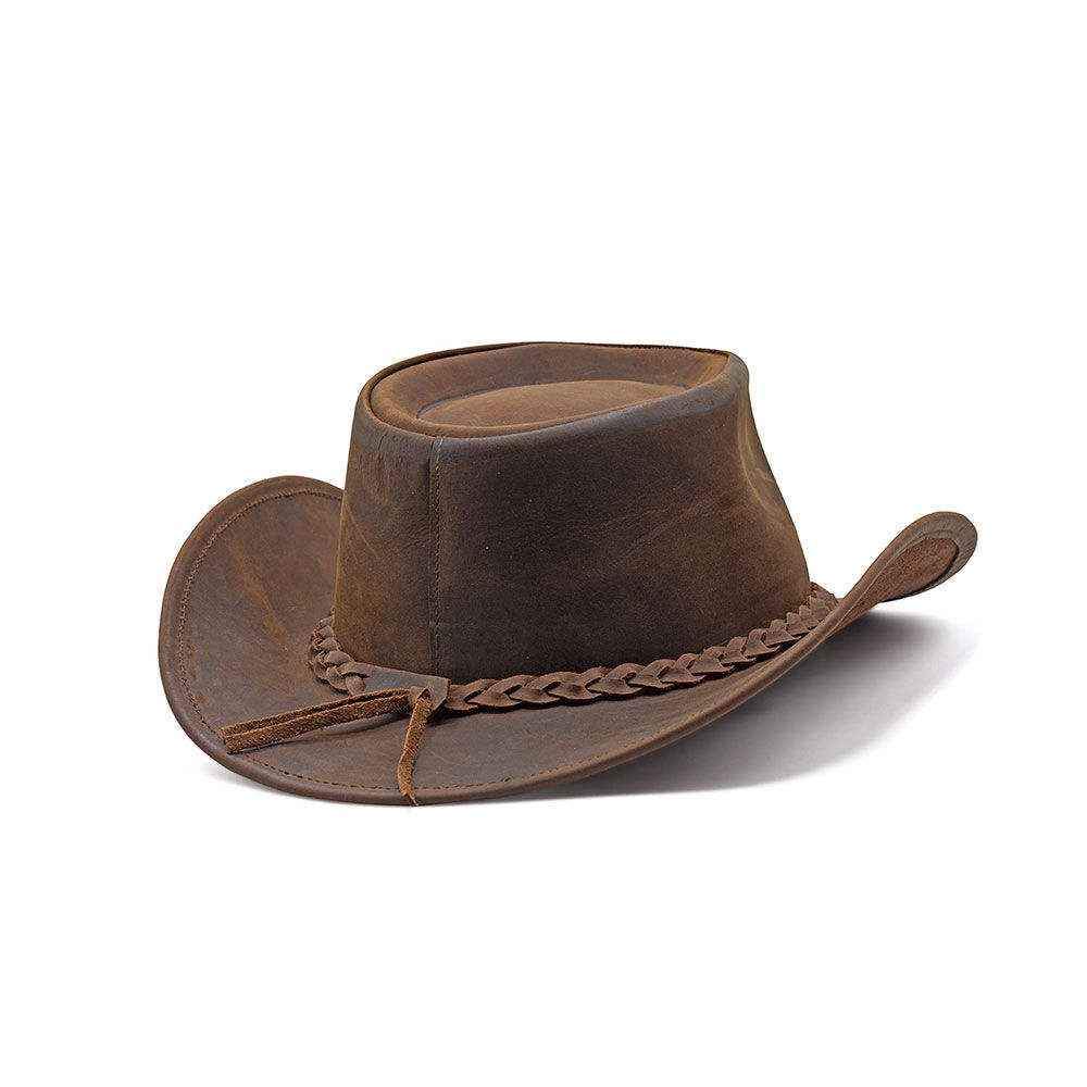 Crushable Leather Outback Hat Braided Band