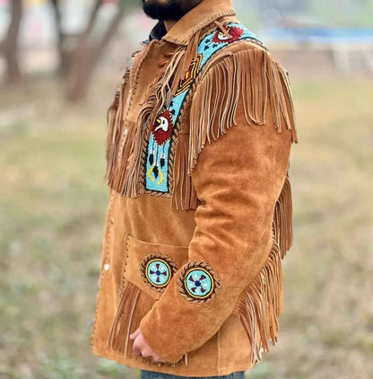 Mens Western Wear Suede Fringed Jacket-ZLC-WJM-1002