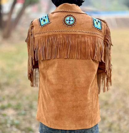 Mens Western Wear Suede Fringed Jacket-ZLC-WJM-1002