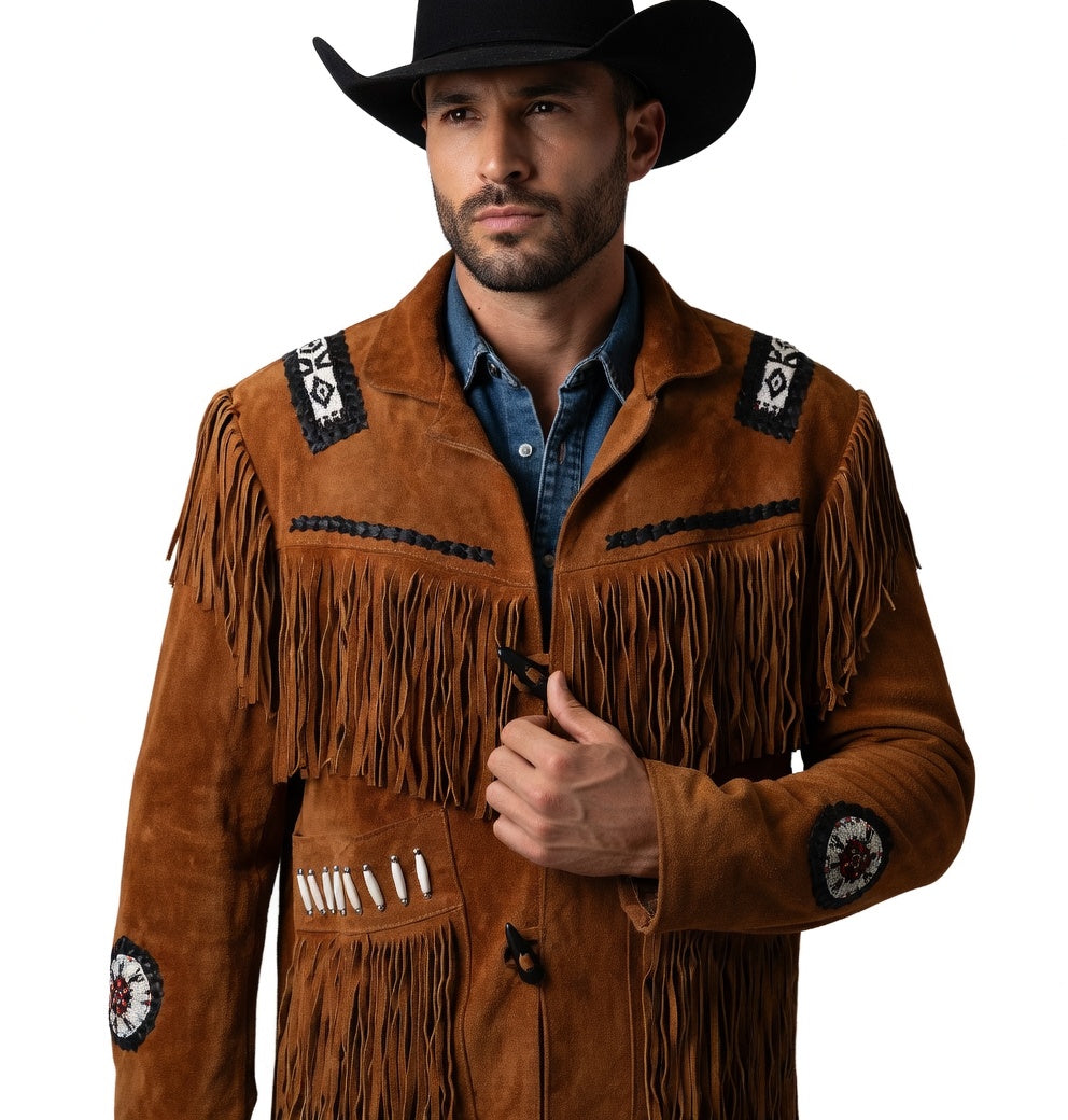 Mens Western Wear Suede Fringed Jacket-ZLC-WJM-1003 - ZHIM LEATHER CREATIONS