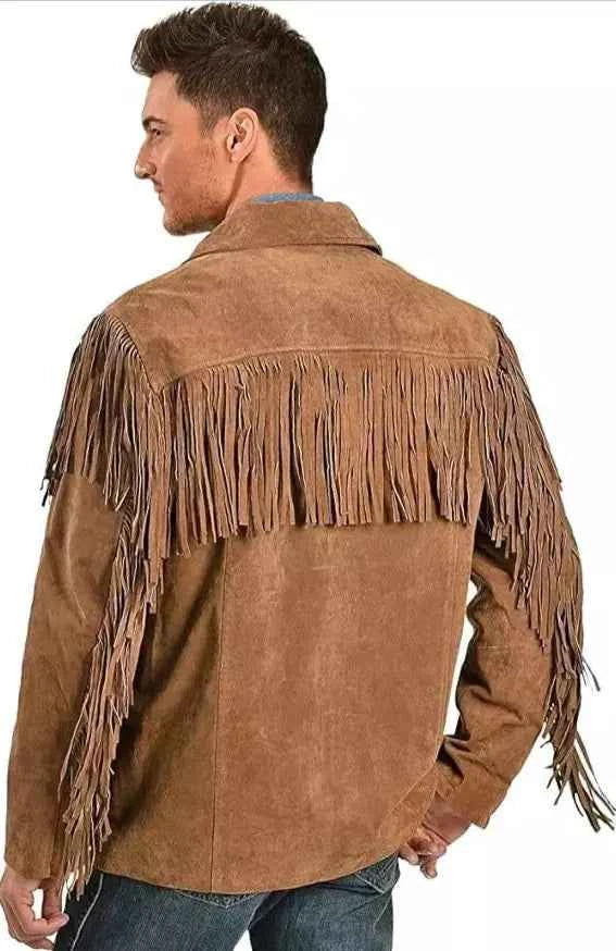 Men's Fringe Suede Leather Cowboy Jacket – Western Native American Style