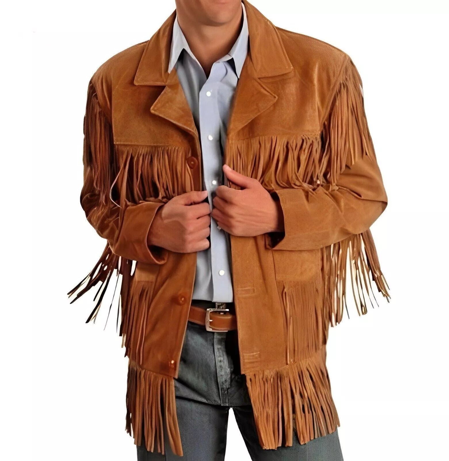 Men Native American Western Cowboy Leather Jacket Coat Suede Fringe-ZLC-WJM-1010