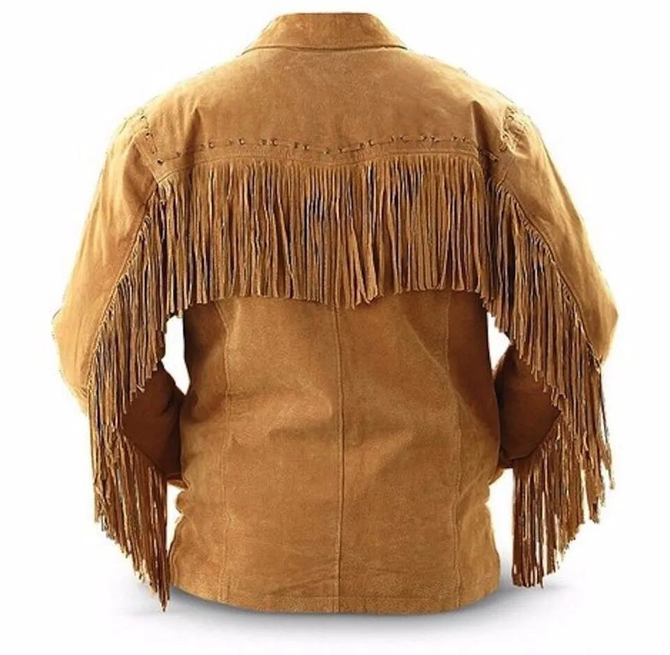 Men's Native American Western Cowboy Leather Jacket Coat Suede Fringe-ZLC-WJM-1007-1