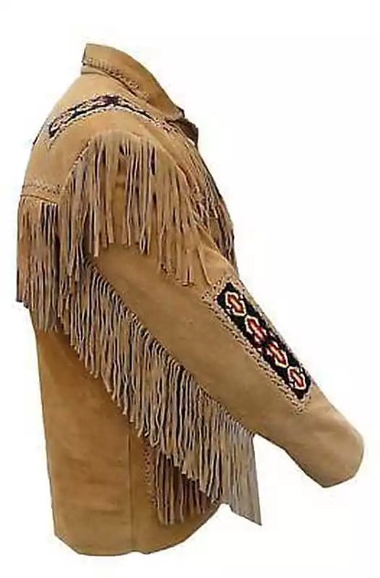 Men's Western Wear Suede Leather Cowboy Fringe Shirt Style Native American Jacket-ZLC-WJM-1004-1