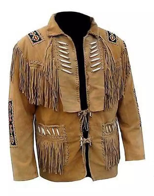 Men's Western Wear Suede Leather Cowboy Fringe Shirt Style Native American Jacket-ZLC-WJM-1004