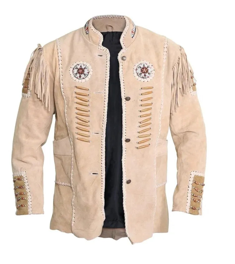 Men's Western Suede Leather Cowboy Fringe Shirt Style Native American Jacket-ZLC-WJM-1005-1