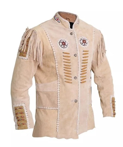 Men's Western Suede Leather Cowboy Fringe Shirt Style Native American Jacket-ZLC-WJM-1005