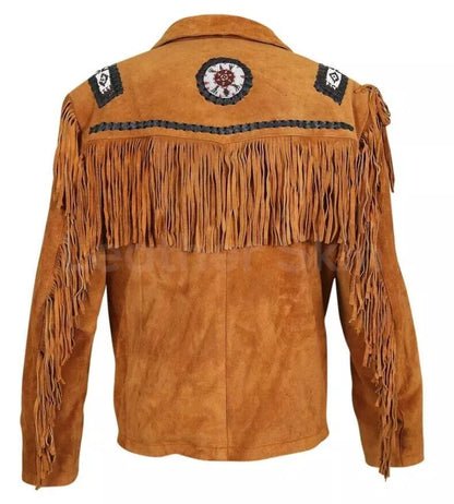 Men's Western Wear Suede Leather Cowboy Fringe Shirt Style Native American Jacket-ZLC-WJM-1003-3