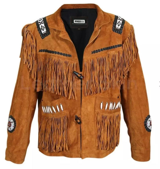 Men's Western Wear Suede Leather Cowboy Fringe Shirt Style Native American Jacket-ZLC-WJM-1003