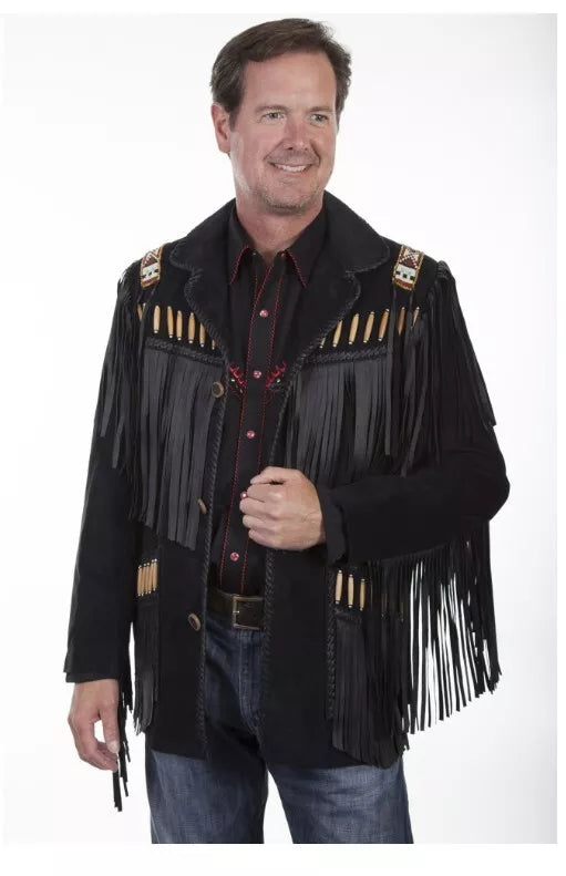 Men's  Fringe Shirt Style Western Suede Leather Cowboy and Native American Jacket-ZLC-WJM-1009