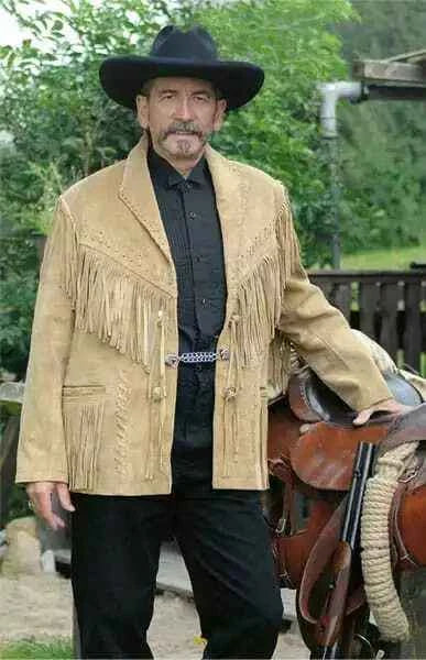 Men's Fringe Suede Leather Cowboy Jacket- ZLC-WJM-1026