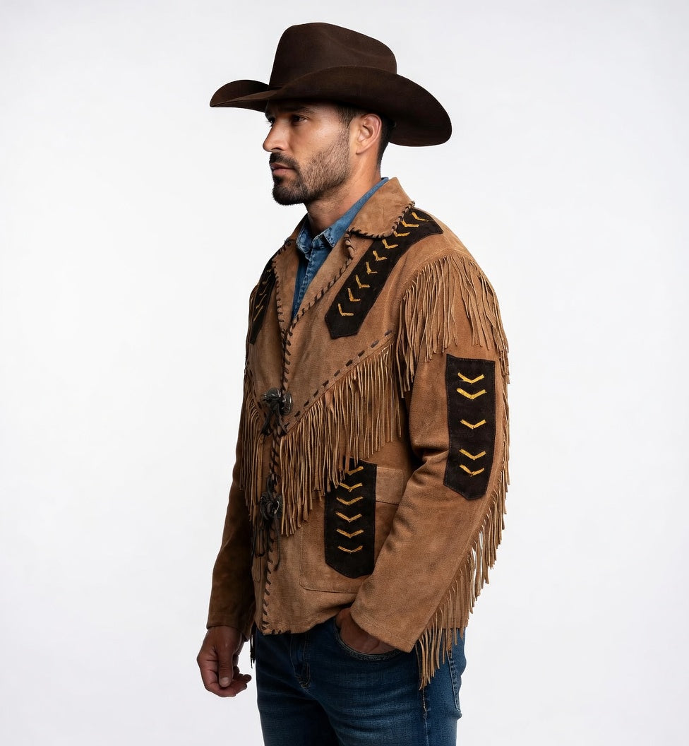 Men's Fringe Suede Leather Cowboy Jacket-ZLC-WJM-1031
