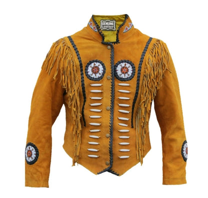 Men's Fringe Suede Leather Cowboy Jacket – Western Native American Style