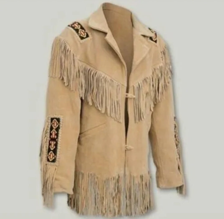 Men's Fringe Western Cowboy Suede Leather Jacket/ Top Native American Jacket-ZLC-WJM-1041