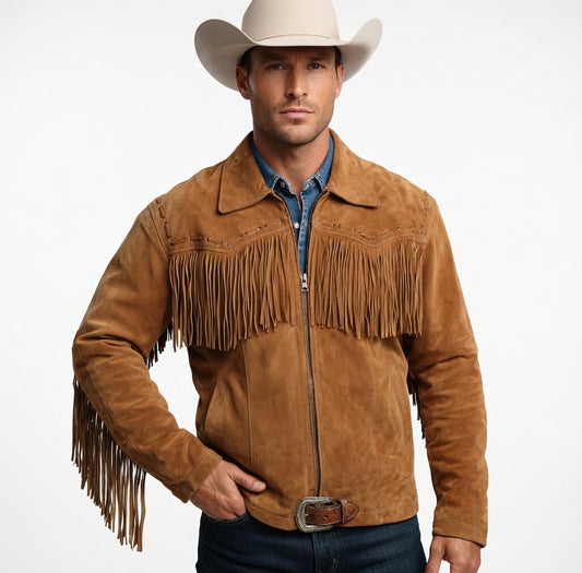 Mens Western Wear Suede Fringed Jacket-ZLC-WJM-1007 - ZHIM LEATHER CREATIONS