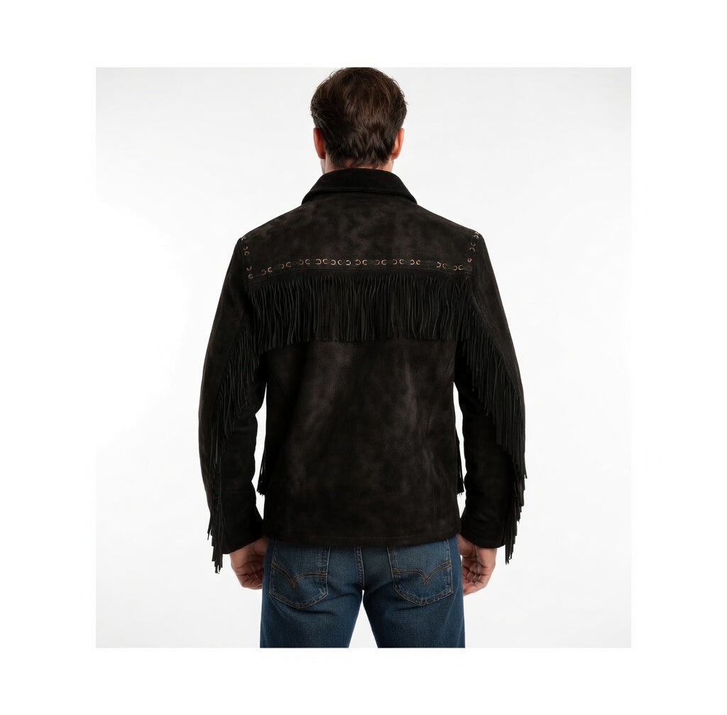 Men's Fringe Suede Leather Cowboy Jacket- ZLC-WJM-1047