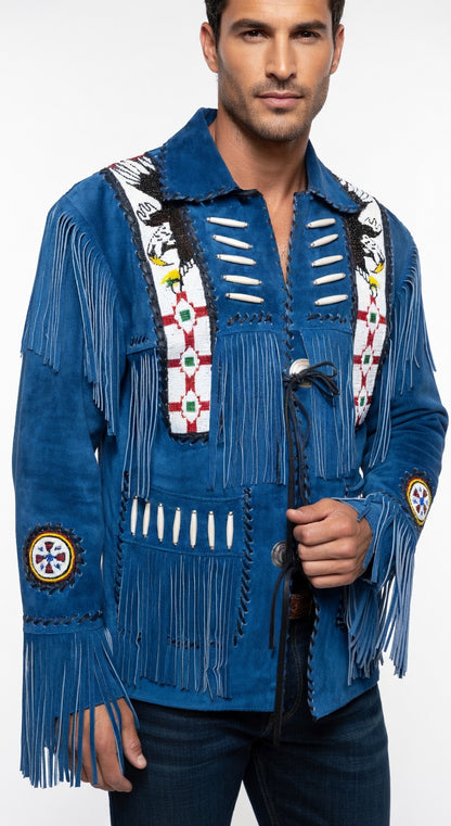 Men's Fringe Suede Leather Cowboy Jacket- ZLC-WJM-1052