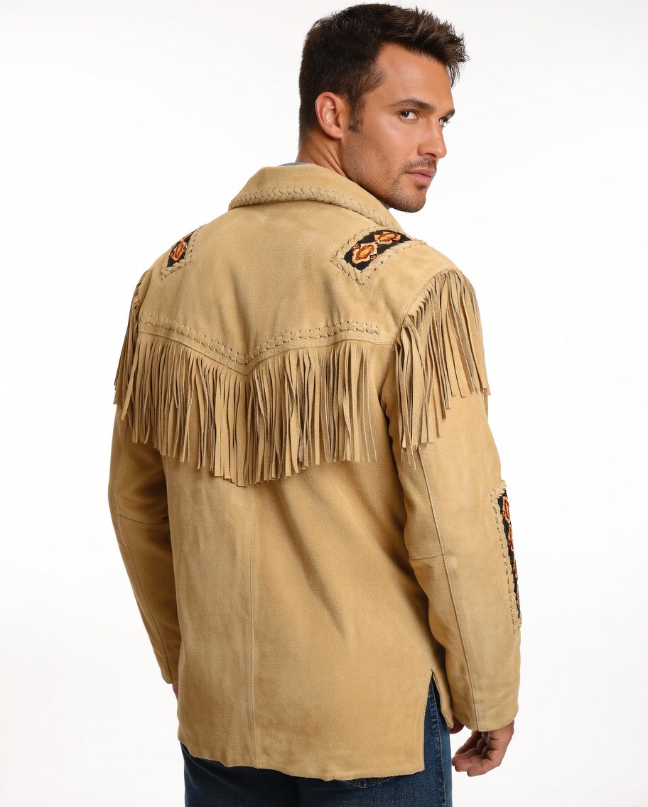 Men's Fringe Suede Leather Cowboy Jacket- ZLC-WJM-1041