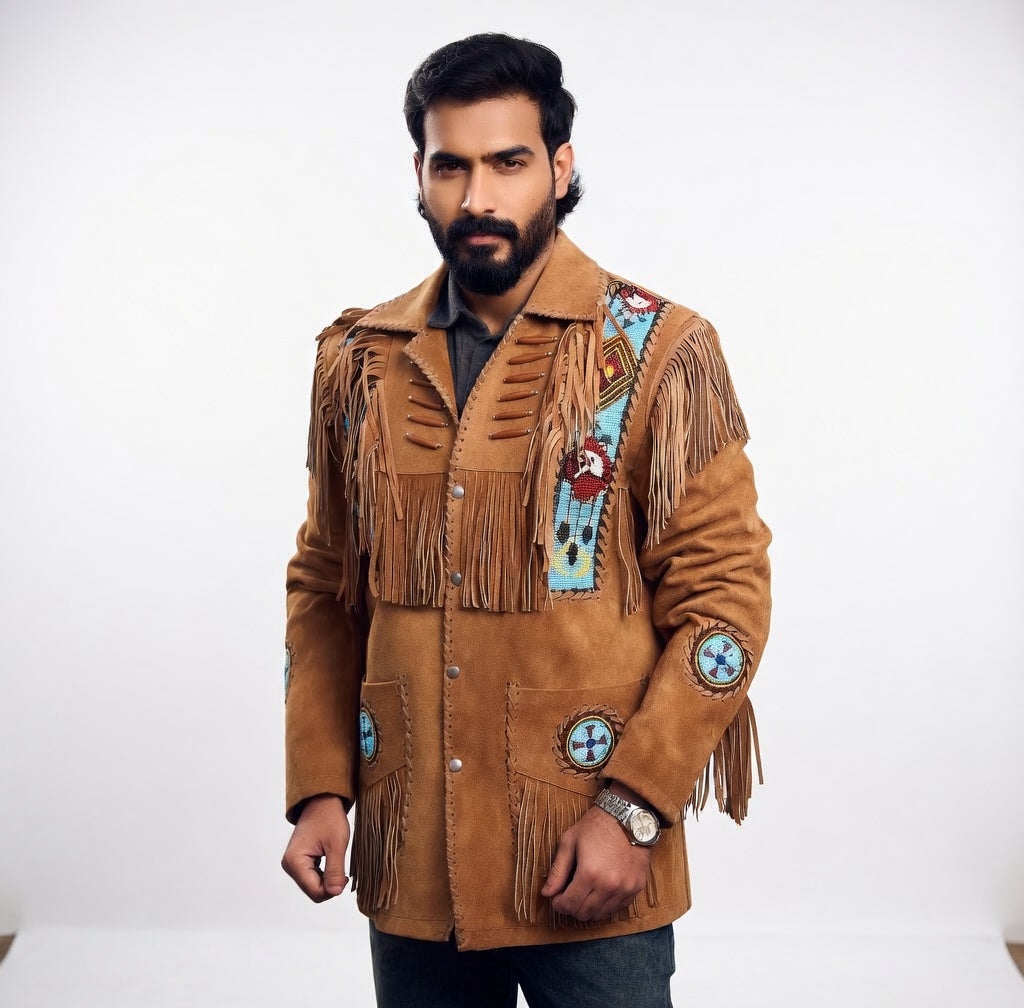 Men's Fringe Suede Leather Cowboy Jacket- ZLC-WJM-1036