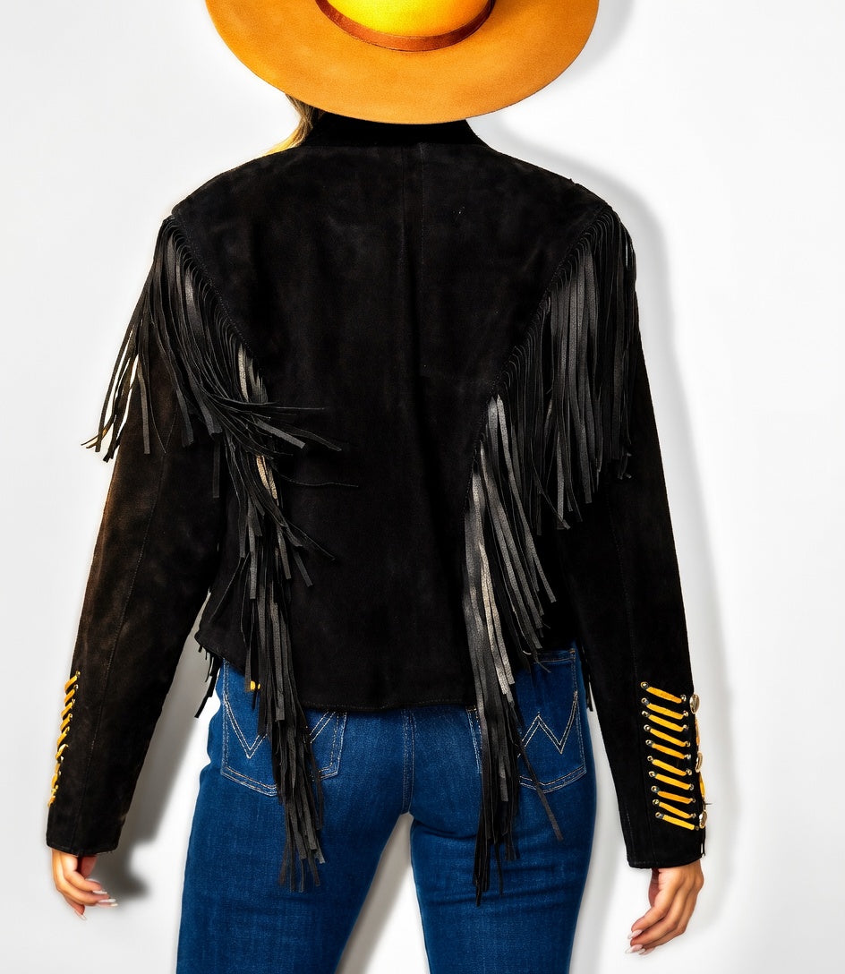 Women's Fringe Suede Leather cowboy Jacket -ZLC-WWJ-2090