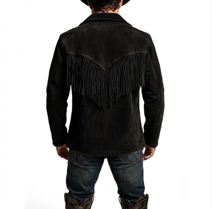 Men's Fringe Suede Leather Cowboy Jacket- ZLC-WJM-1042