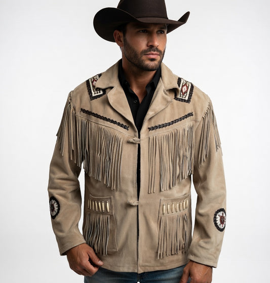 Men's Fringe Suede Leather Cowboy Jacket-ZLC-WJM-1049