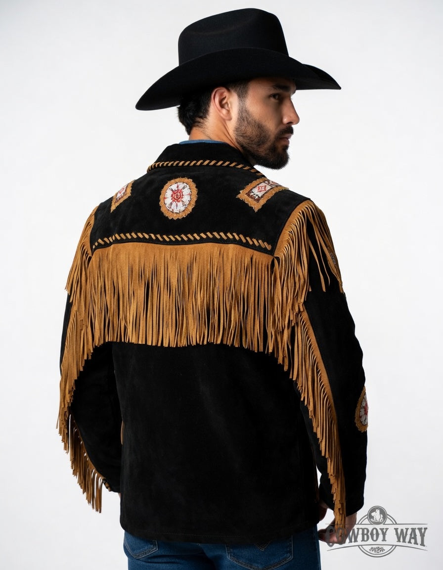Men's Fringe Suede Leather Cowboy Jacket- ZLC-WJM-1043
