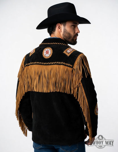 Men's Fringe Suede Leather Cowboy Jacket- ZLC-WJM-1043