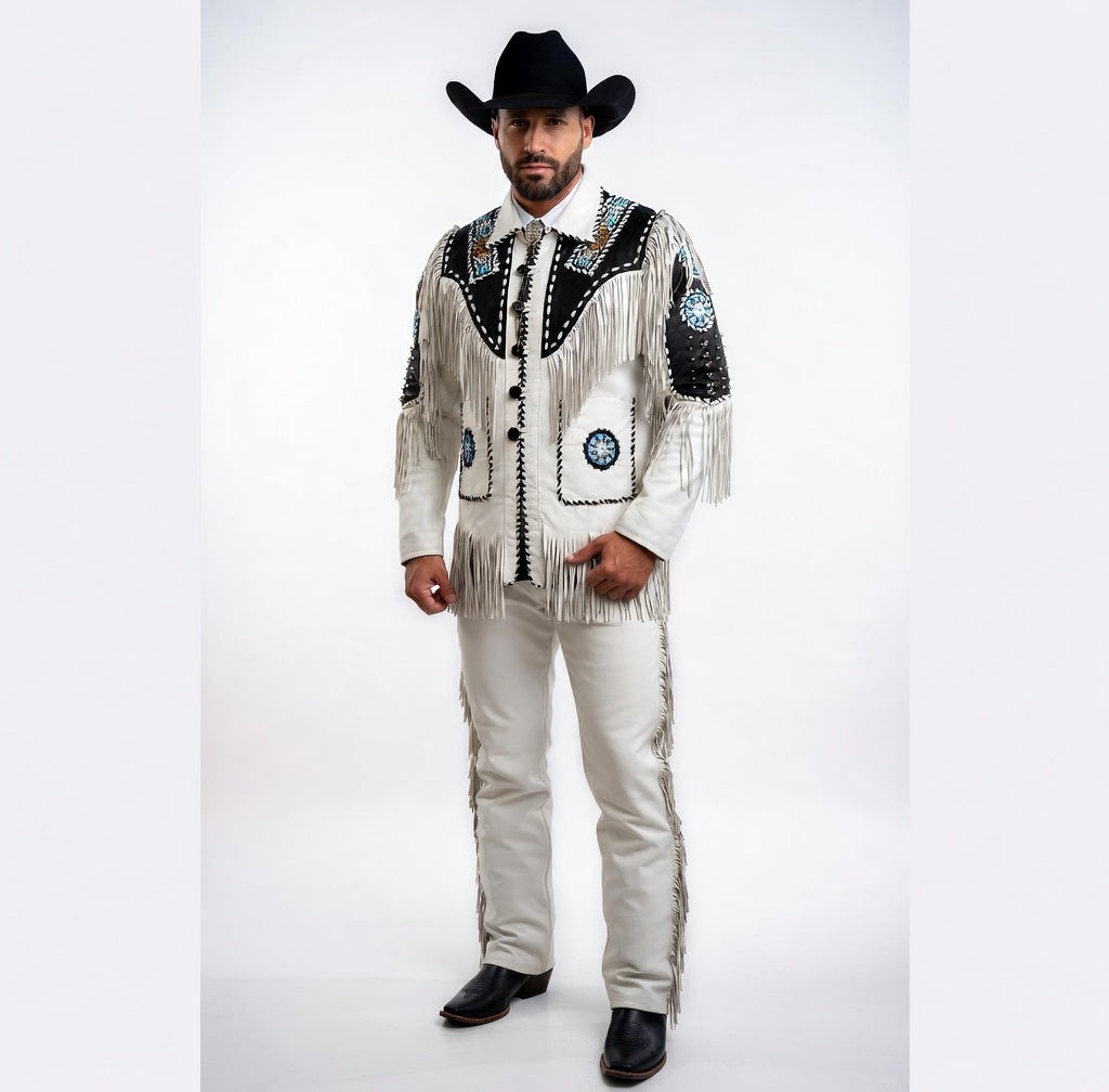 Men's Fringe Suede Leather Cowboy Jacket- ZLC-WJM-1045