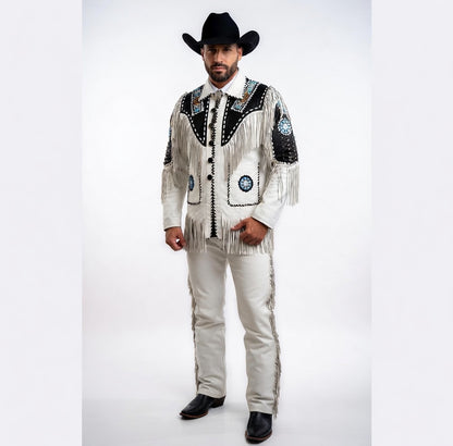 Men's Fringe Suede Leather Cowboy Jacket- ZLC-WJM-1045