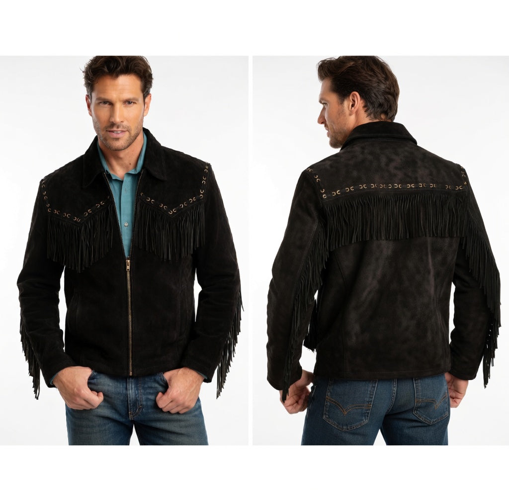 Men's Fringe Suede Leather Cowboy Jacket- ZLC-WJM-1047