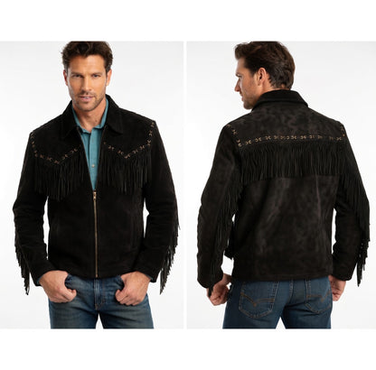 Men's Fringe Suede Leather Cowboy Jacket- ZLC-WJM-1047