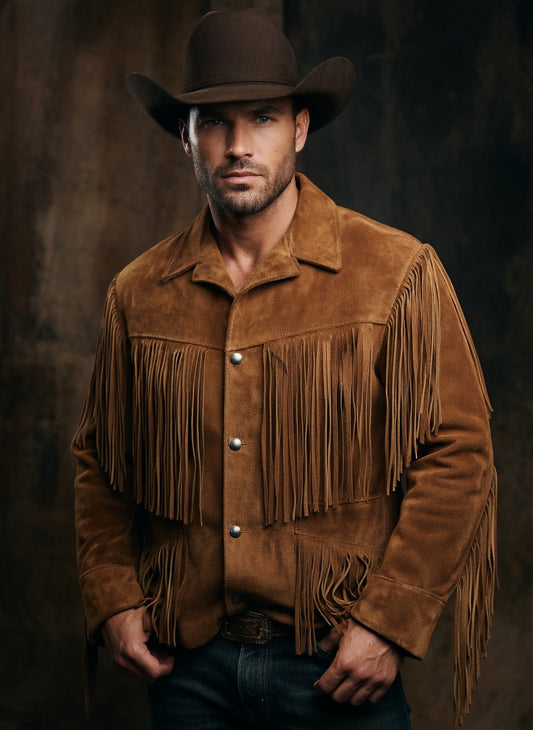 Men's Fringe Suede Leather Cowboy Jacket- ZLC-WJM-1039