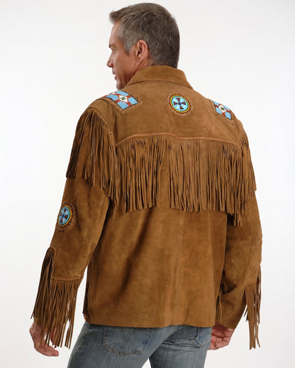 Eagle Bead Fringed Suede Leather Jacket