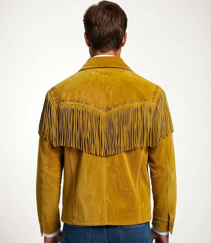 Men's Fringe Suede Leather Cowboy Jacket- ZLC-WJM-1040