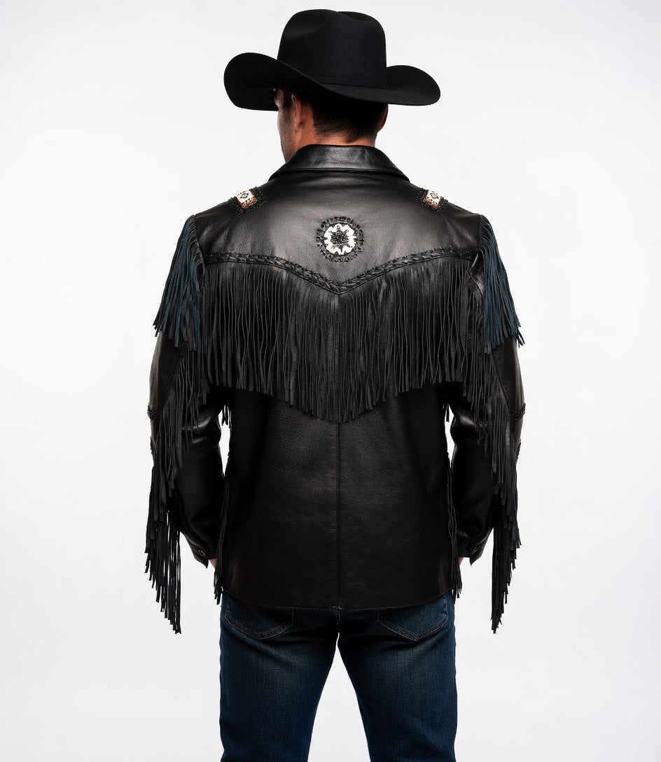 Men's Fringe Suede Leather Cowboy Jacket- ZLC-WJM-1051