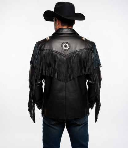 Men's Fringe Suede Leather Cowboy Jacket- ZLC-WJM-1051