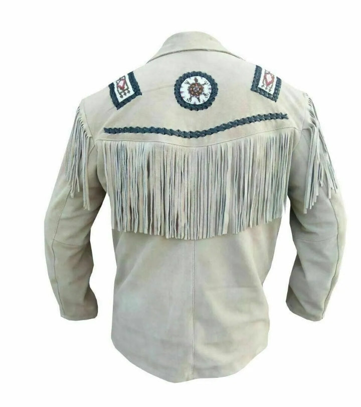 Men's Fringe Western Cowboy Suede Leather Jacket/ Top Native American Jacket-ZLC-WJM-1049